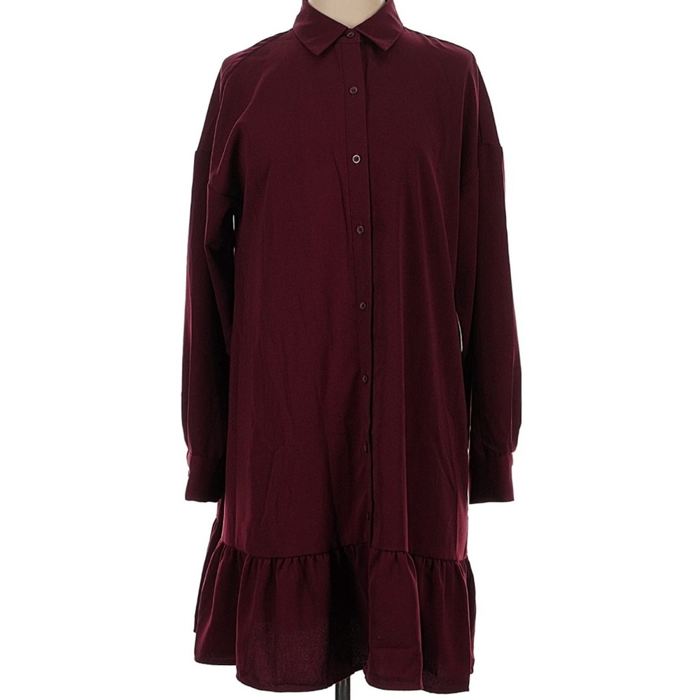 Burgundy Button-Up Dress